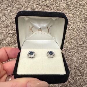 Kay Jewelers Sterling Silver Sapphire Halo Cushion Stud Earrings